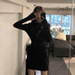 Women's Knitted Dress Spring and Autumn Zipper Long Sleeve Waist Slimming Skirt Hip Skirt Pure Color Cotton Soft and Comfortable