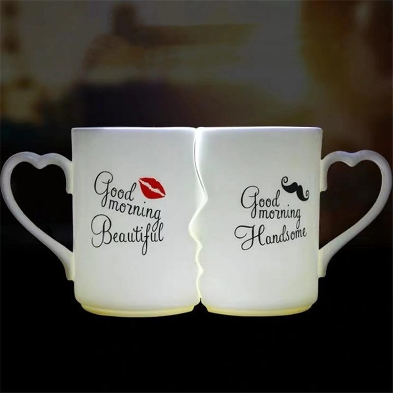 2Pcs/Set Creative Coffee Mugs Couple Water Cup Ceramic Fashion Kiss Teacup Milk Mug Valentine's Day Birthday Wedding Gifts