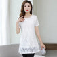 Women's Summer Short Sleeve Round Neck Large Size Lace Loose T-Shirt