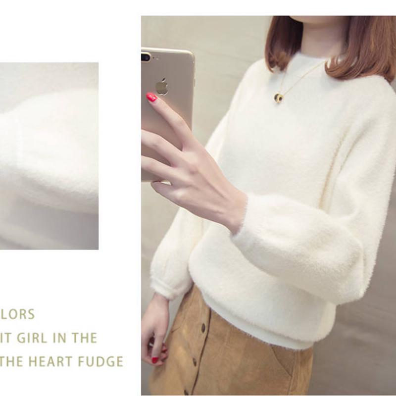 PofuLove Autumn and Winter Bottoming Shirt Mink Velvet Bow Sweater Women Hooded Loose Jacket Short