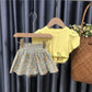 Girls' Cotton Suit Summer Female Baby Baby Solid Color Short-sleeved Little Girl Skirt Pants Thin Section
