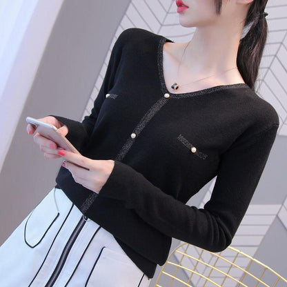 Long-sleeved V-neck Sweater Loose Thin Slim Slim Top All-match Fashion Base Sweater