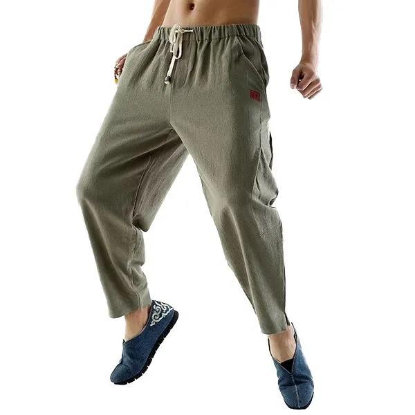 Linen Embroidery Printing Chinese Style Summer Trousers Men's Loose Casual Pants Cotton and Linen Harem Pants