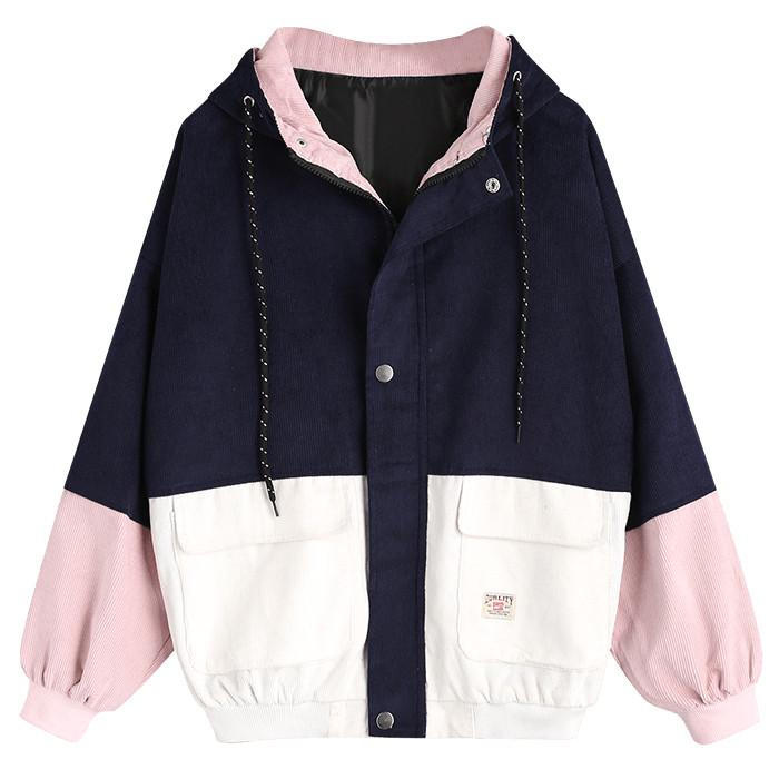 Women Coat Women Long Sleeve Corduroy Patchwork Oversize Jacket Windbreaker Coat Overcoat