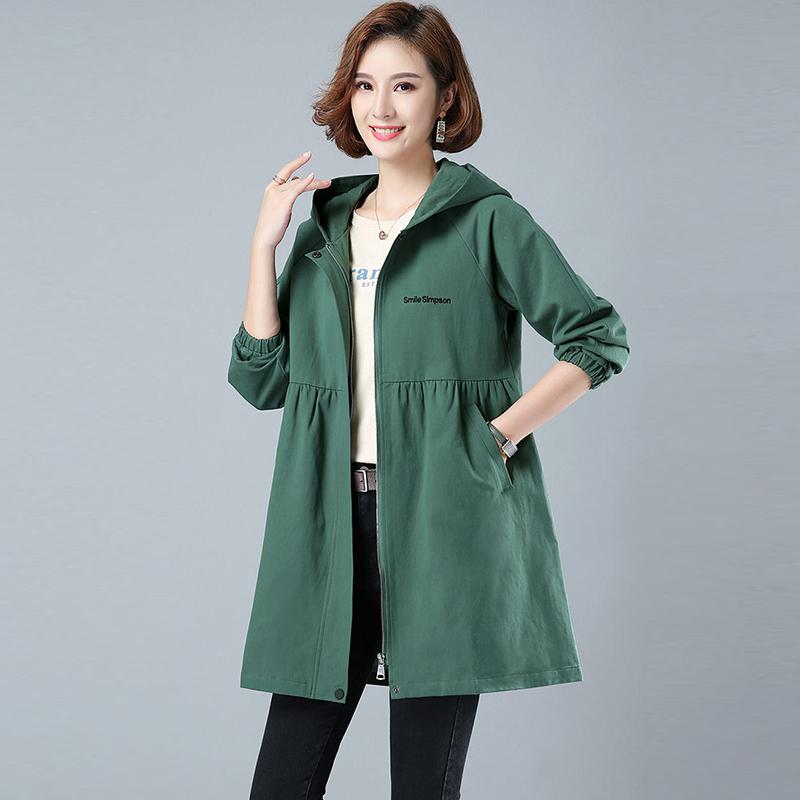 Spring Autumn Large Size Hooded Windbreaker Coats Women's Mid-Length Trench Coat 2021 New Female Coat Casual Outerwear