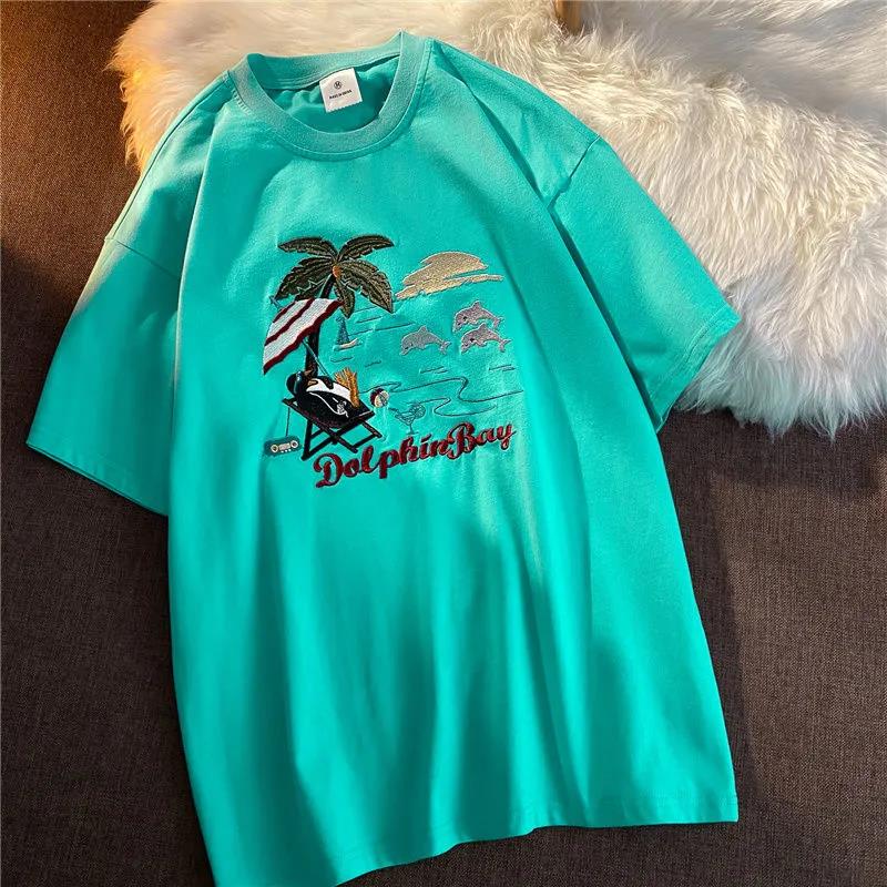 Fashion Embroidery Summer Tee Round Neck Short-sleeve T-shirt Summer Casual Loose Basic T-shirt