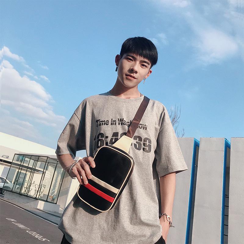 Striped Chest Bag Men Large Capacity Multi-pocket Canvas Shoulder Bag Outdoor Sports Bag Backpack
