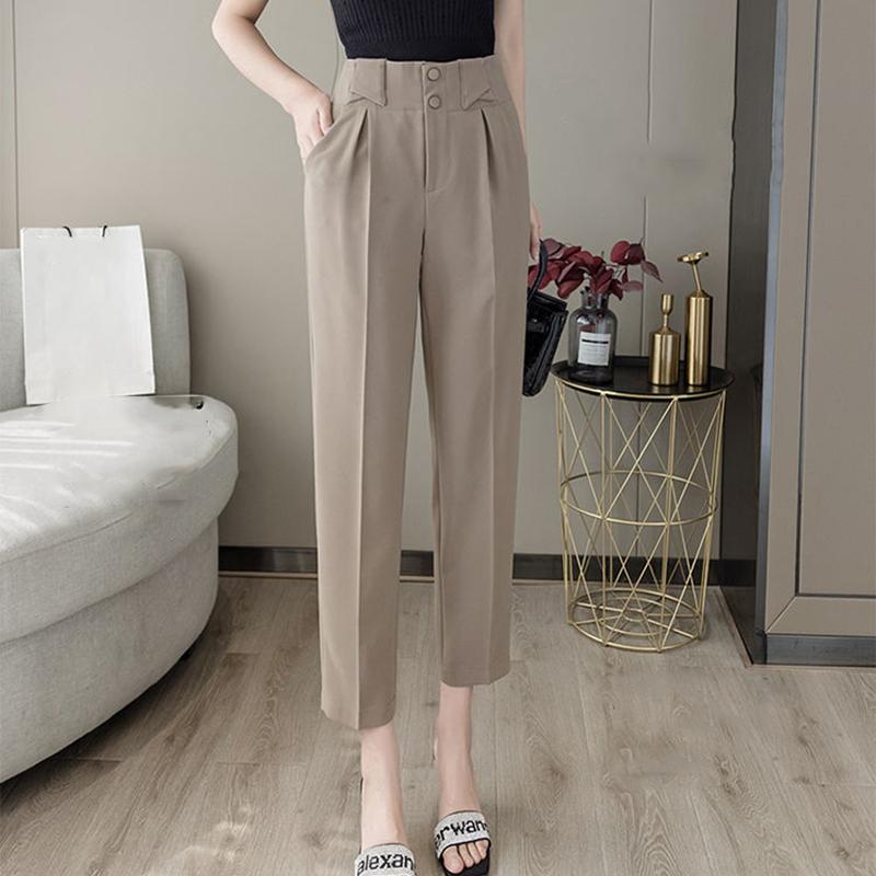 WTEMPO Office High Waist Suit Pants Solid Color Casual Elegant Daily Women's Straight Cropped Trousers