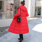 Winter Detachable Hat Fashion Leisure Long Knee Down Cotton Jacket Women's Belt Slim Thickened Cotton Jacket