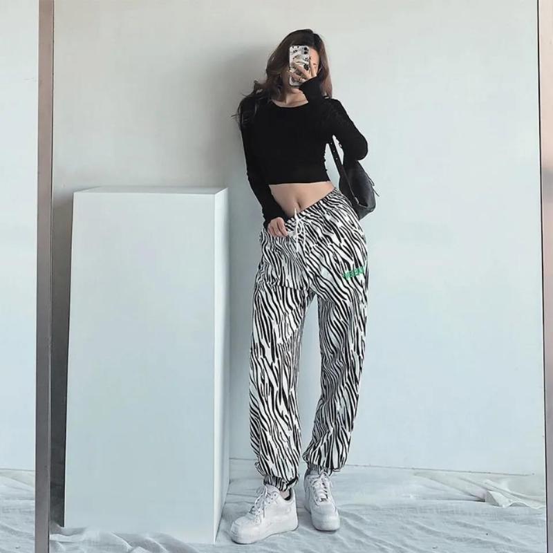 European and American Loose High-waist Jazz Hip-hop Zebra Pattern Trousers with Leggings Sports Pants Female Ins Tide Casual Hip-hop Pants