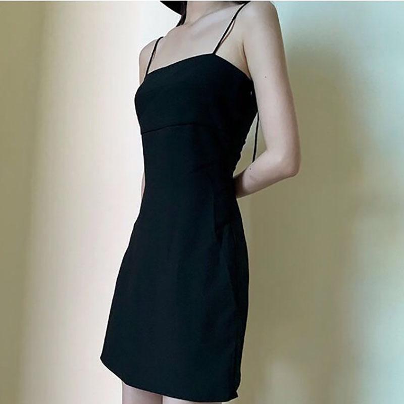 Black Suspender Skirt Dress Was Thin with A Little Black Dress Hepburn Style Skirt Female