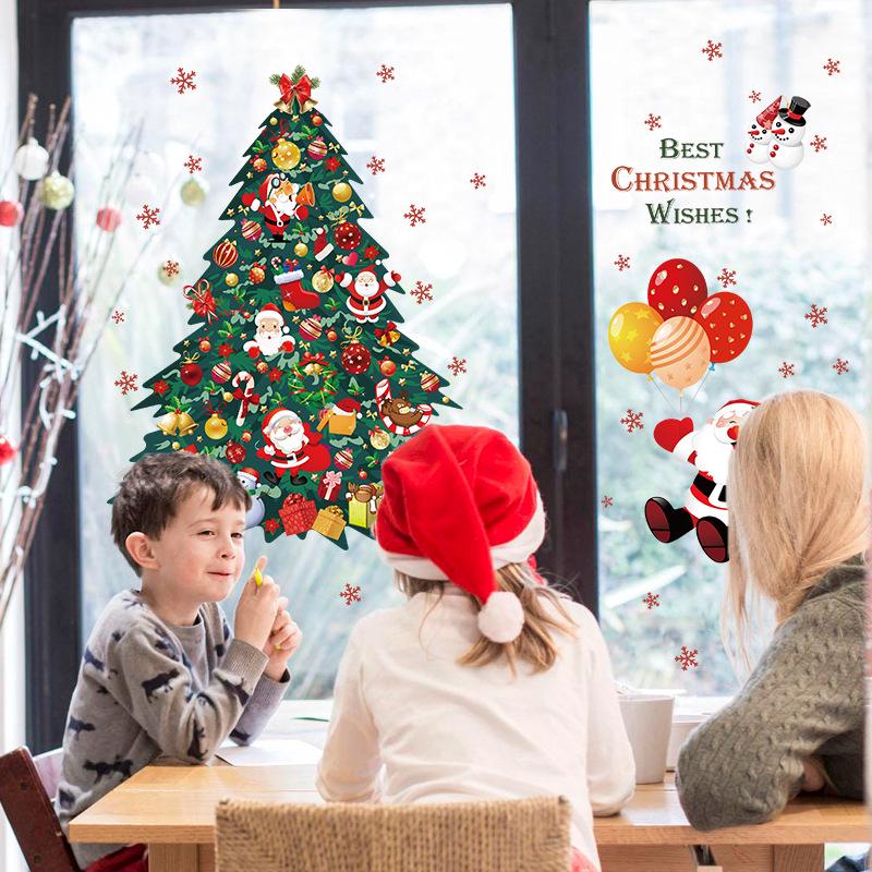 Christmas tree, old man, new year, christmas window, home decoration, wall sticker