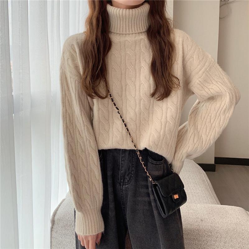 Turtleneck Sweater Women Fall Winter Long Sleeve Pink High Neck Plus Size Loose Pullovers Oversized Harajuku Knitted Jumper Women Winter Sweaters