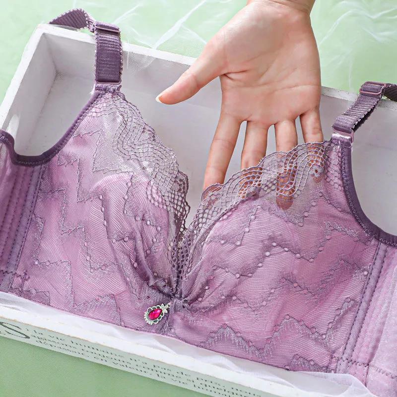 Ultra-thin Lace Breathable Rabbit Ears No Steel Rings Gathering Adjustable No Sponge Anti-Sagging Ladies Underwear Bra