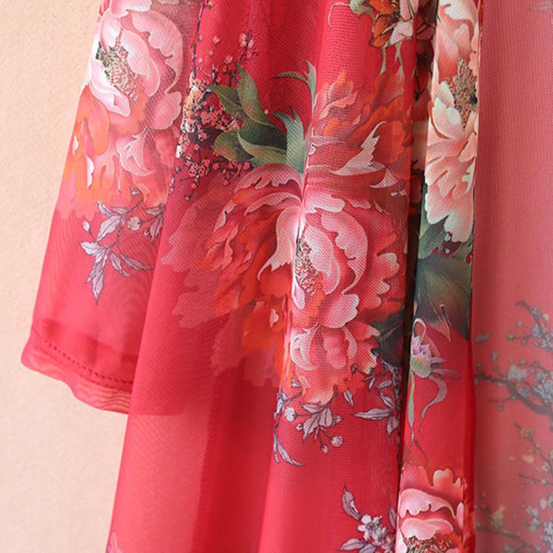 Women's Sun-Dress 1pcs Chiffon Cardigan Flowers Sun Protection Clothing Mid-length Plus Size Loose Outer Thin Coat Beach Air-conditioned Rooms