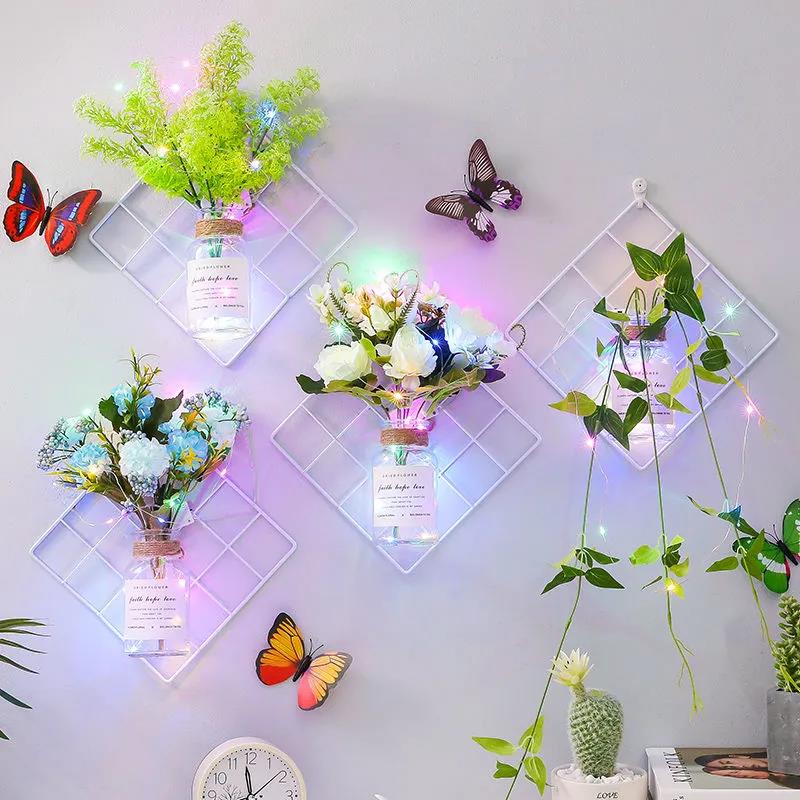 Art Flower Arrangement Plastic Artificial Flower Decoration Wall-mounted Flower Stand with Colorful Light Strip