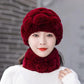 Women's Vintage Rex Rabbit Fur Floral Hat Scarf Set Warm Floral Vintage Autumn Winter Fur Hat All-match Ear Protection Hat Knitted Fur Caps Scarf Set