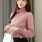 Genuine Fashion Trend Lace Bottoming Shirt Autumn and Winter Plus Velvet Thickening Warm High Neck Long Sleeve Women Sweater