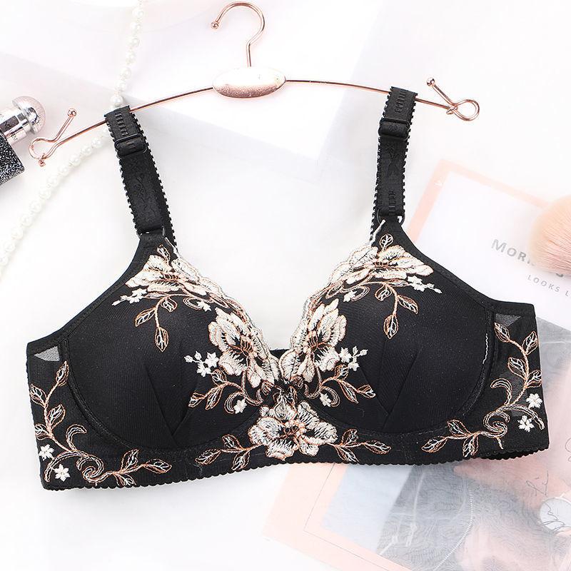 High-quality Small-chested Gather Bra Women's Underwear Thin Section No Steel Ring Bra Embroidery Breast Adjustment Breathable Beauty Back Bra