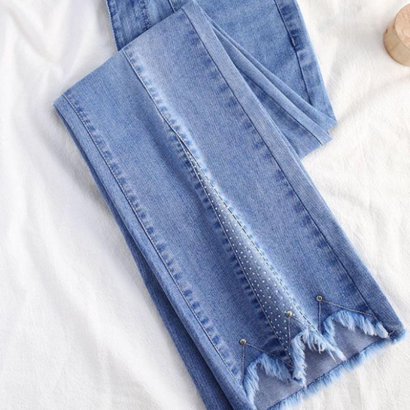 Nine Points Denim Short Pants Women Summer High Waist Loose Pants Trendy Straight Leg Pants Flared Pants