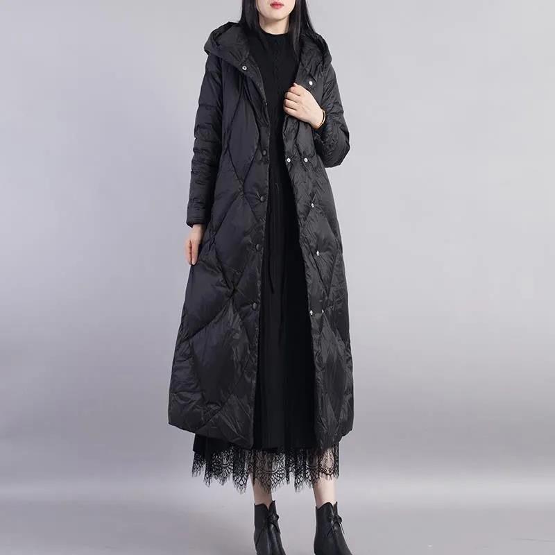 Long Down Jacket Winter Women's Art and Leisure Loose Hooded Jacket Large Size Thickened Warmth and Long Over-the-knee Jacket