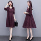 Spring Summer Women's Plus Size Lace Dress Mid-length Long-sleeved A-line Skirt All-match V-neck Women's Dress