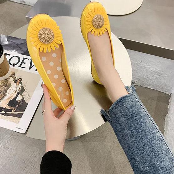 Women's Large Size Rain Shoes Solid Color Non-Slip Waterproof Sunflower Water Shoes Shallow Mouth Slip-On Single Rain Shoes