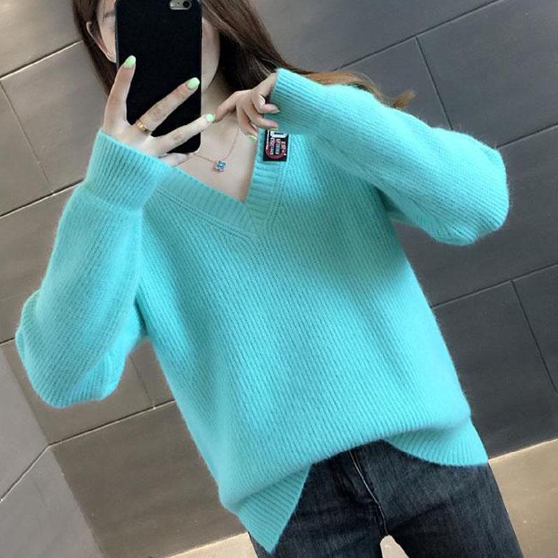 Autumn and Winter V-neck Sweater Fashion All-match Loose Jacket Knit Short Blouse