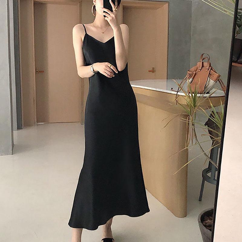 Sexy A-line Skirt Female Long Pajamas Skirt Spring and Summer Korean Style Temperament Satin Satin Dress