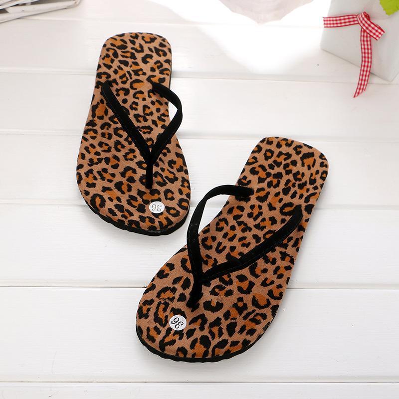 Summer Ladies Leisure Leopard-print Flip-flops Sandals Beach Non-slip Slippers