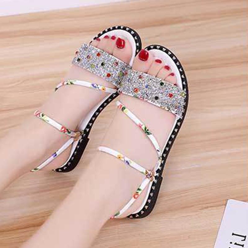 Outing Two-wear Slippers Women's Summer Fashion Out-wearing Rhinestone All-match Dual-use Sandals Flat Summer Sandals