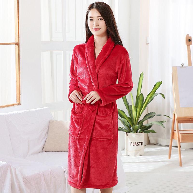 Flannel Nightgown Thick Coral Fleece Bathrobe Ladies Homewear Sleep Long Sleeve Autumn and Winter Leisure Long