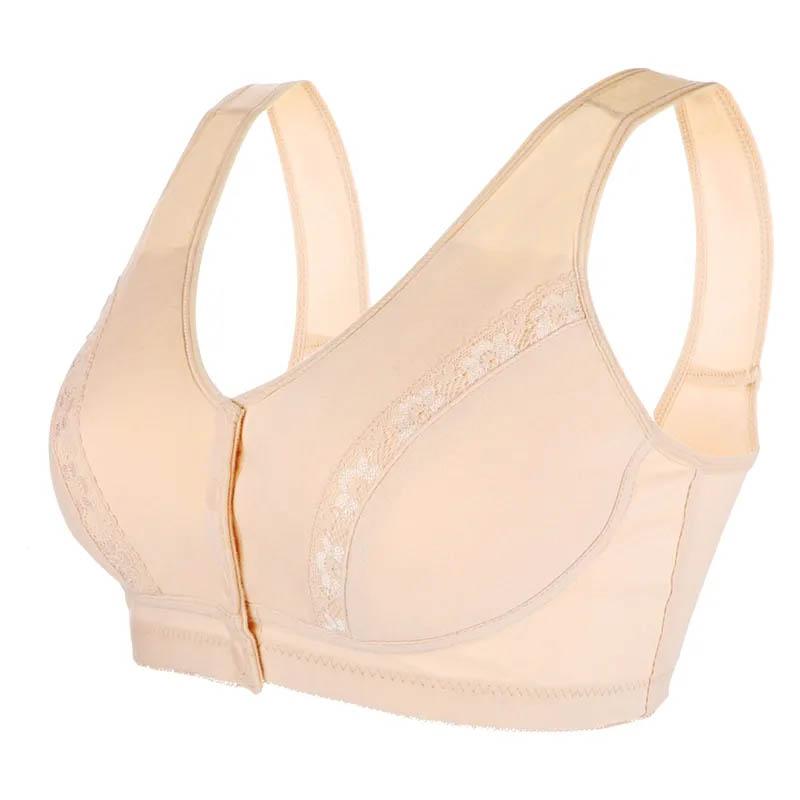 Ladies Front Buckle Tank Top Bra No Steel Rings Cotton Thin Large Size Breathable Full Cup Glossy Simple Style Bra