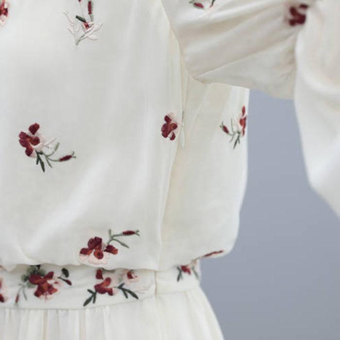 Pofulove XS-3XL Women Floral Chiffon Dress Office Lady Slim Short-sleeved V-neck A-line Beach Dress