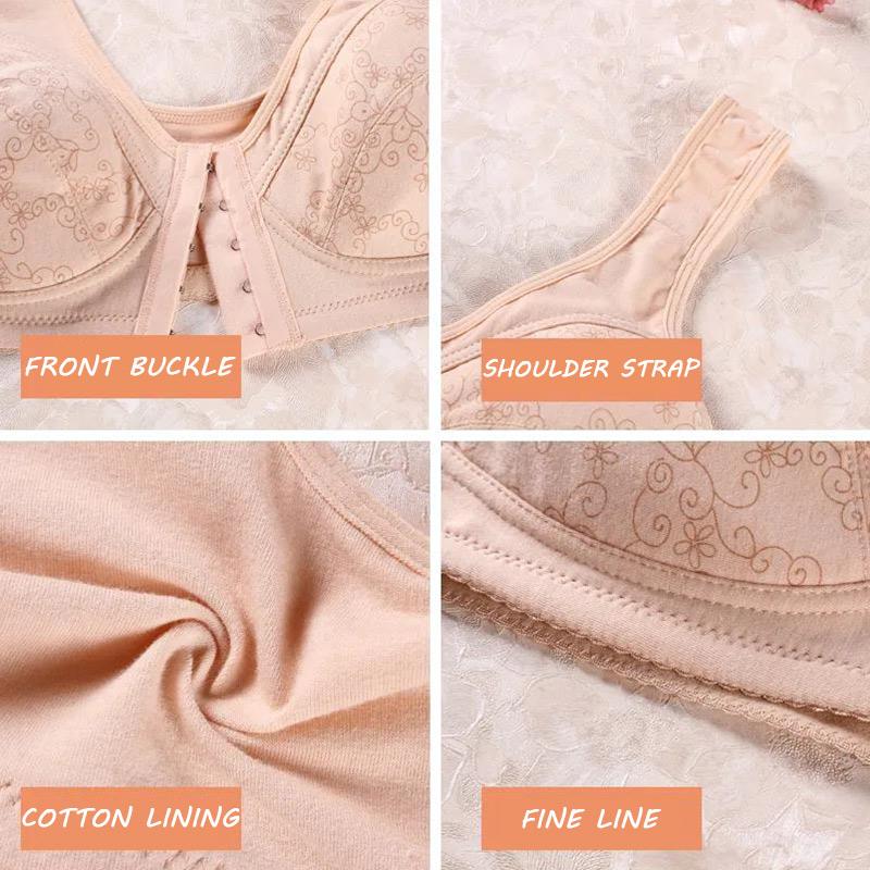 Middle-aged and Elderly Bra Spring and Summer Thin Cotton No Steel Ring Vest Underwear Front Button Large Size Comfortable Bra