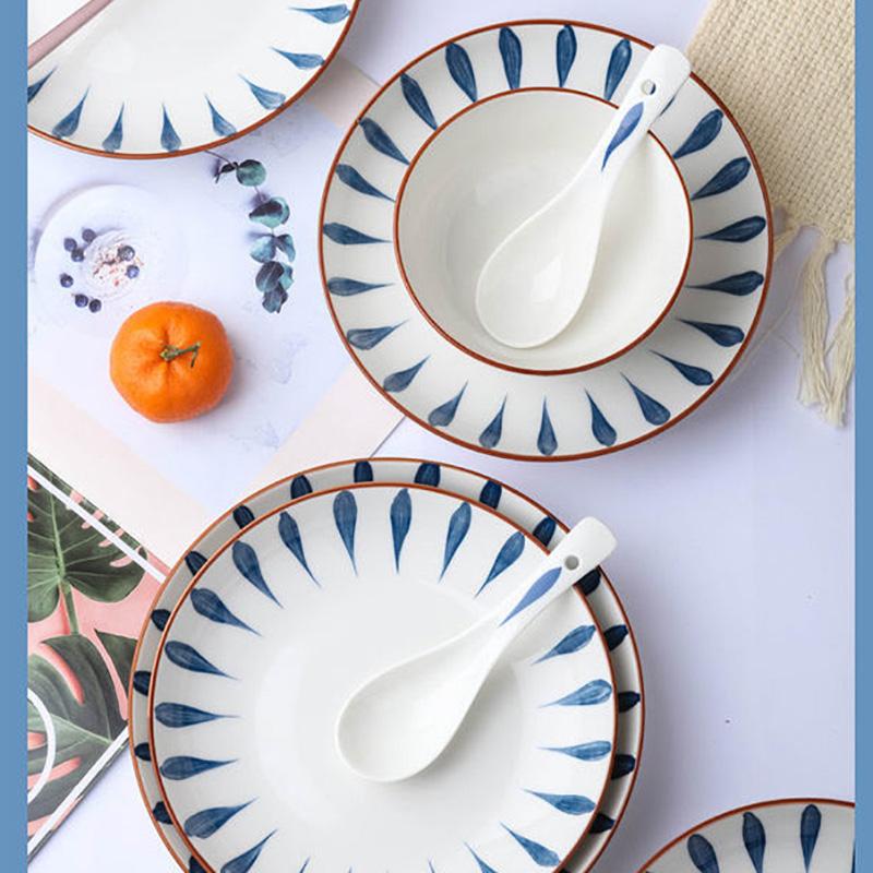 Set Household Japanese Net Red Ins Ceramic Bowl and Plate Set Creative Plate Combination 10 People Tableware Tableware Salad Bowl