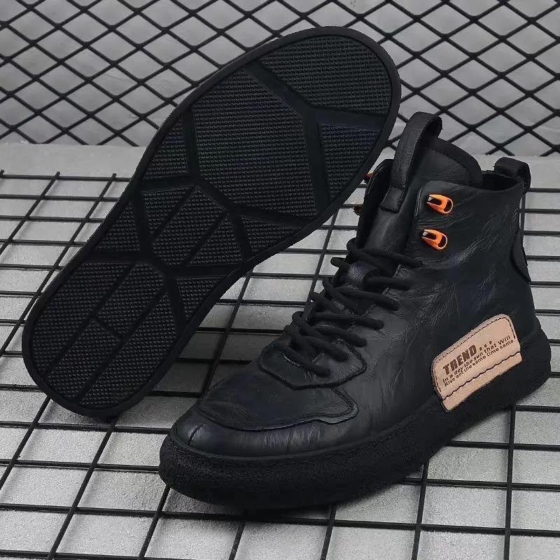 Summer Forest Wooden Men's Shoes Work and Labor Insurance High-top Leather Shoes Leather Casual Sneakers