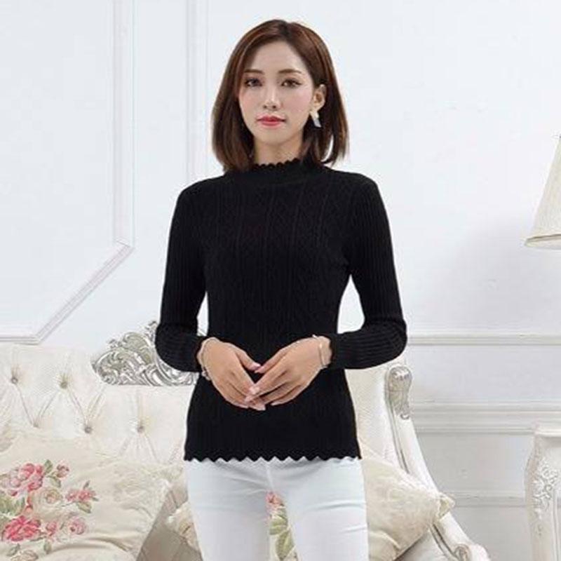 Pofulove Half Turtleneck Pullover Sweater Women Short Winter Plus Velvet Thick Bottoming Shirt