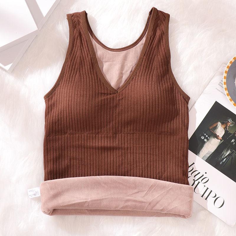 Velvet Women Vest Sexy Winter Clothing Thermal Underwear Warm Body Tops with Pad Sleeveless Slim V Neck Solid Inner Wear