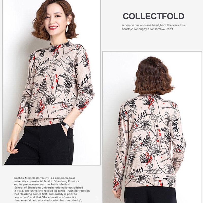 Turtleneck Sweater Ladies Winter Thick Warm Woolen Sweater Retro Printing Knitted Bottoming Sweater Pullover Jumper Outwear