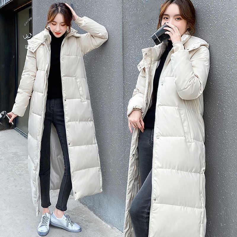 Stand-up Collar Hooded Down Jacket Padded Jacket Women Fall/winter Loose Padded Jacket Women Long Over-the-knee Padded Jacket Straight Slim Coat