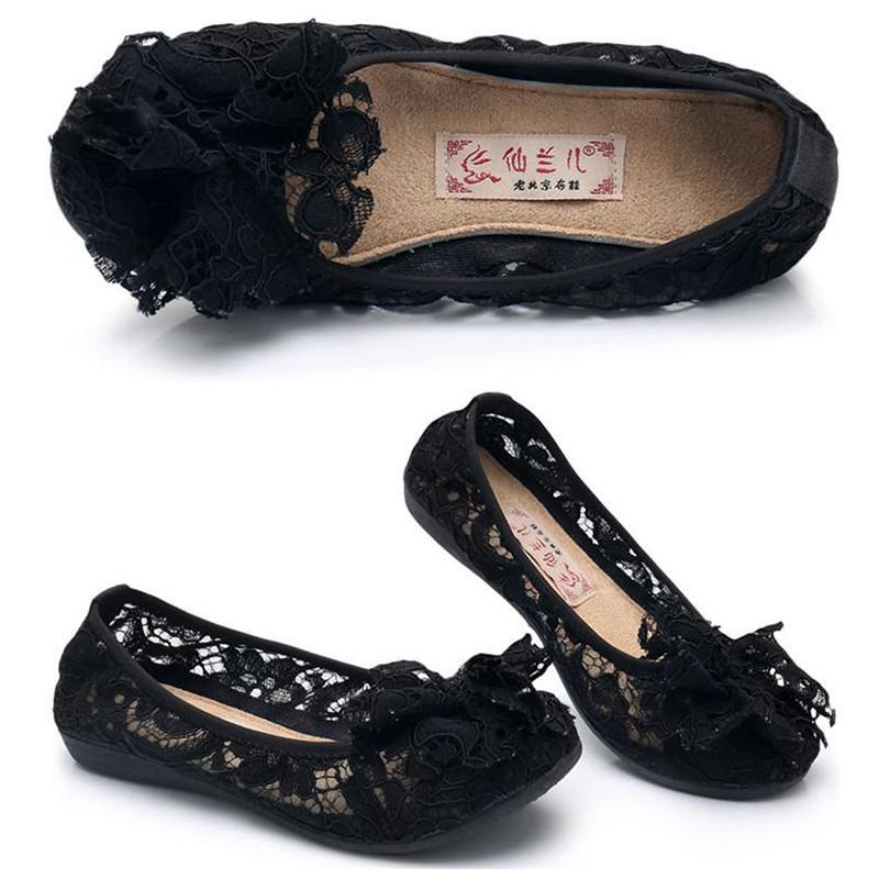 Fisherman's Shoes Flat Cloth Shoes Women's Soft-soled Maternity Shoes Summer Breathable Lace Hollow Beanie Women's Shoes Mesh Shoes