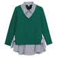 Cotton Plus Size Fake Two-piece Blouse Fall Loose Long Sleeve Sweater Women