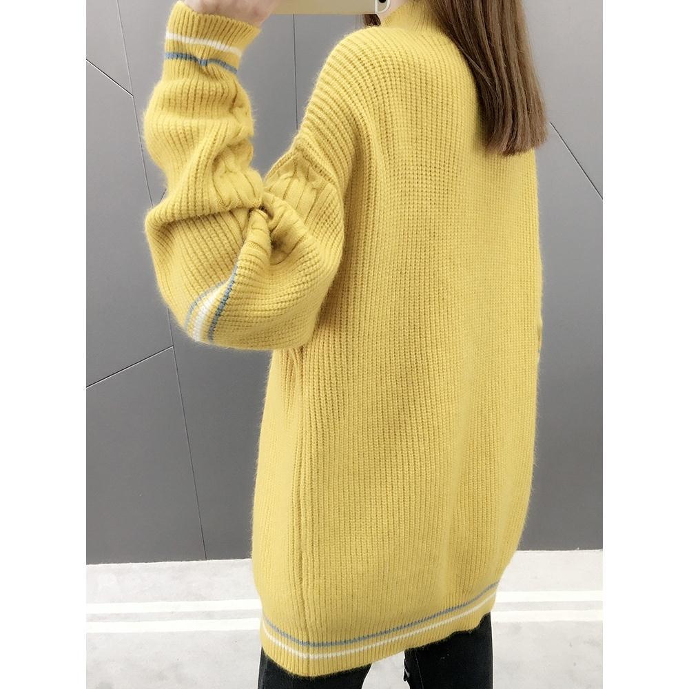 Autumn and Winter Loose Pullover Knit Sweater Line Thickening Half Turtleneck Sweater Large Size Cover Belly Fashion Top
