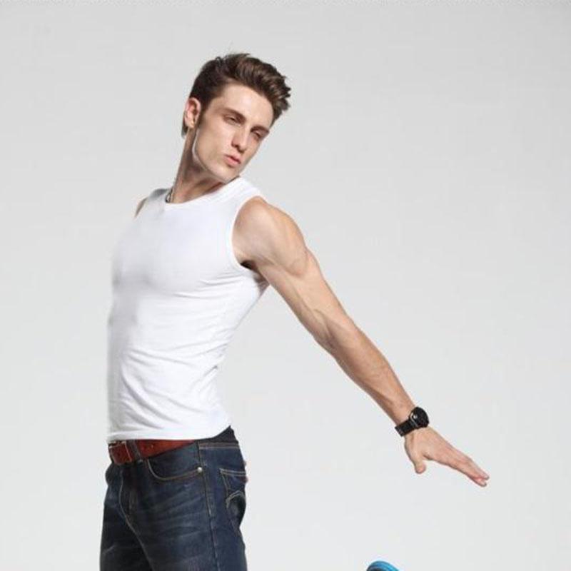 Men's Vest Vest Men's Sleeveless Slim Fit Outer Wear Elastic Sports Hurdle Wide Shoulder Bottoming Underwear Sweatshirt