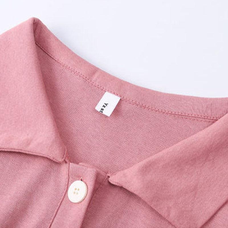Short Sleeve T-Shirt Women Summer Loose Polo Collar Solid Color Top