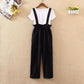 Ladies Casual Suit Two-piece Tooling Loose Overalls + Round Neck Short-sleeved T-shirt Ladies Suit Casual Suspender One-piece Wide-leg Pants