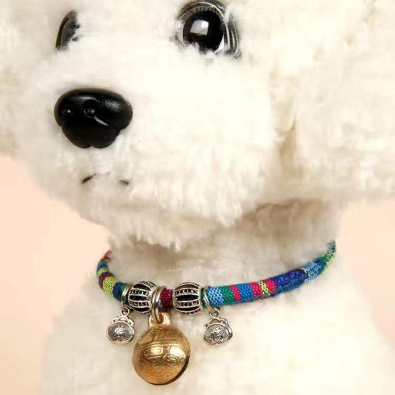 Dog Bell Collar Pet Products Teddy Cat Bell Bohemian Knitted Collar Small and Medium-sized Adjustable Dog Cat Necklace Copper Bell Collar Neck Decor