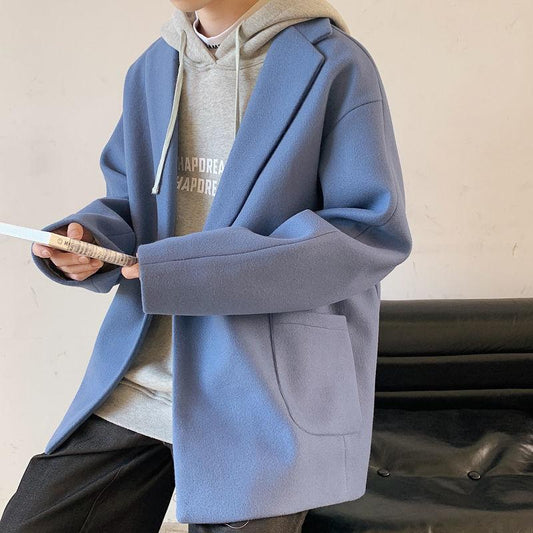 Autumn and Winter Woolen Coat Men's Mid-length Loose Young Trendy Woolen Coat Men Thicken