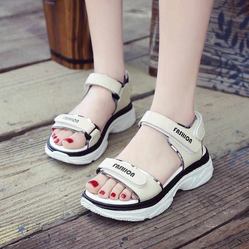 Korean Women's Flat Sandals All-match Rome Velcro Summer Shoes Student Platform Casual Women's Shoes